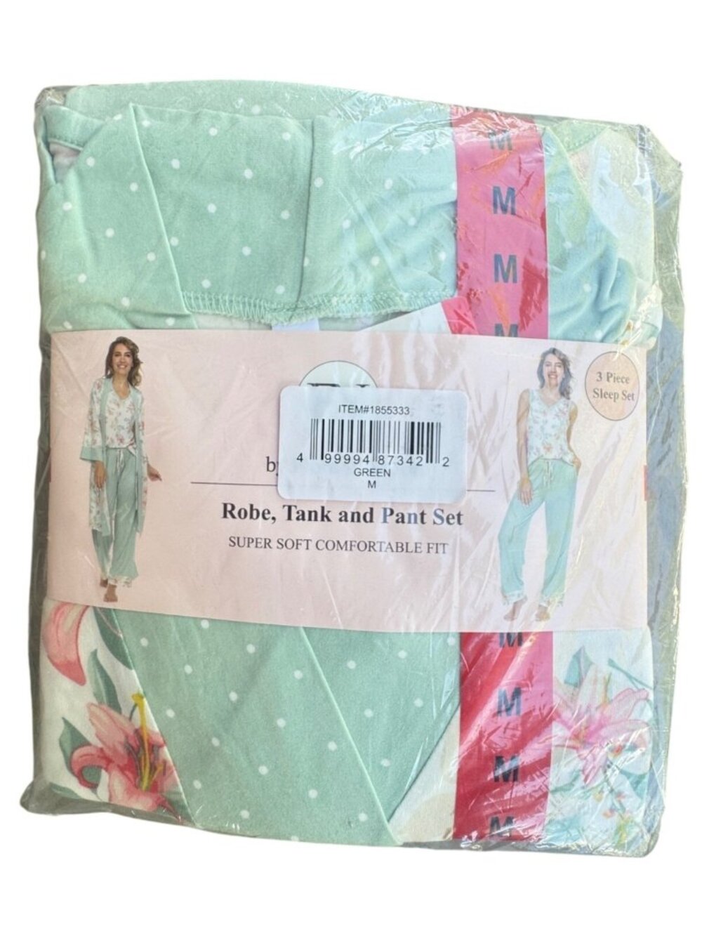 Flora Nikrooz Womens Super Soft 3 Piece Pajama Set Robe Tank Pant Mint Green Siz